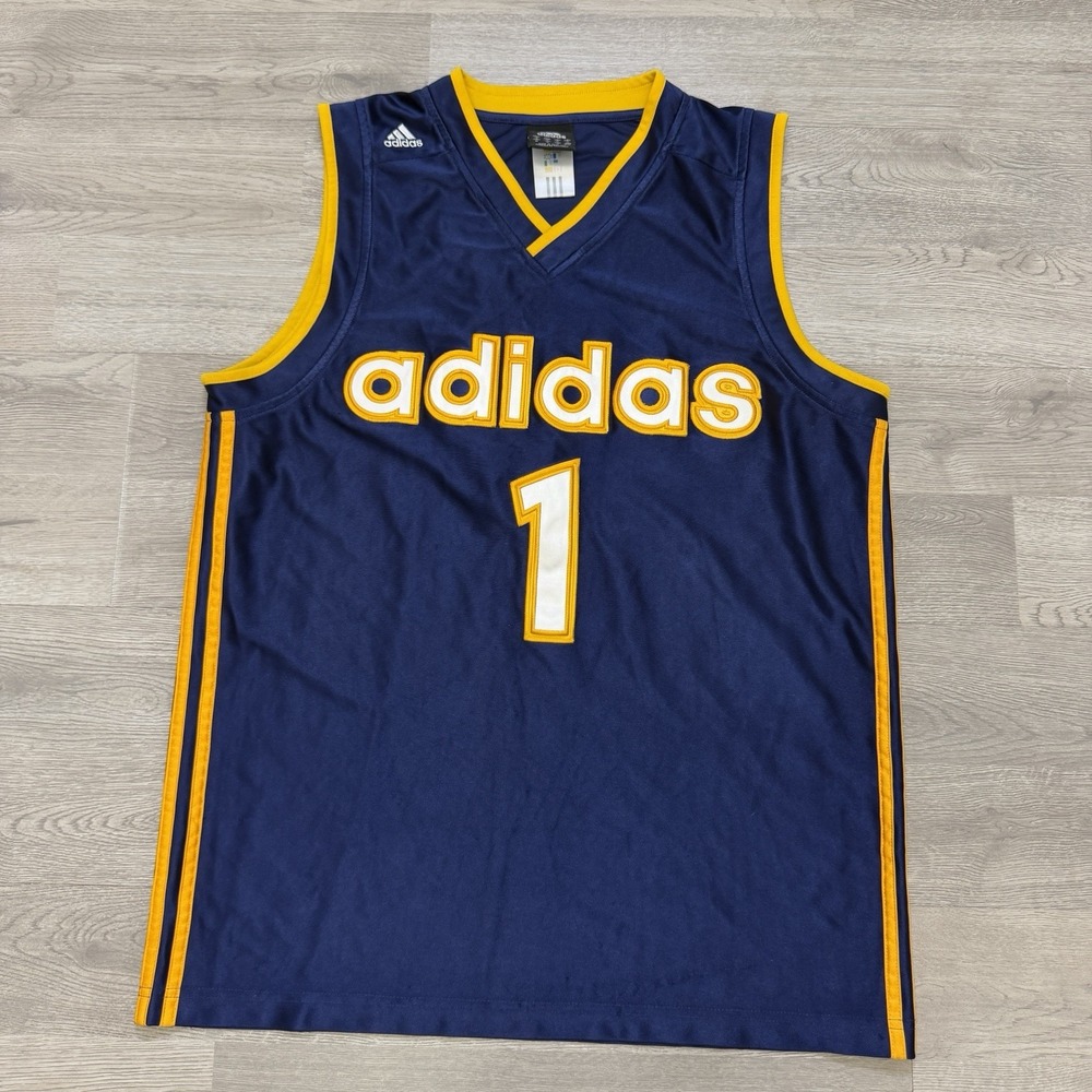 Vintage Adidas Basketball Jersey Mens Medium Blue Yellow Stitched #1